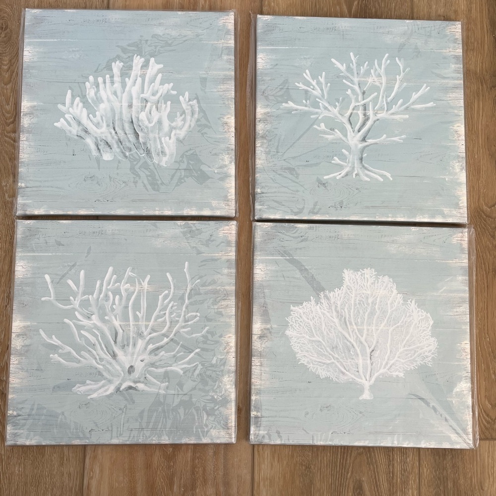 Set of 4 Coral Art Prints on Canvas